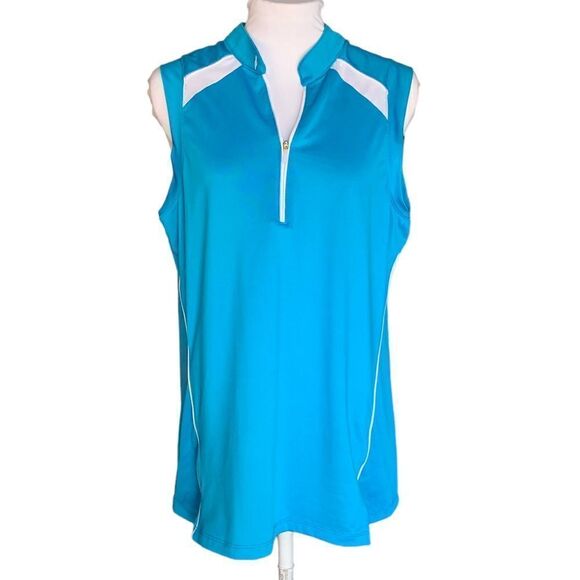 Nancy Lopez Sleeveless Zip V Neck Performance Blue Golf Tennis TopSz L - Picture 1 of 5